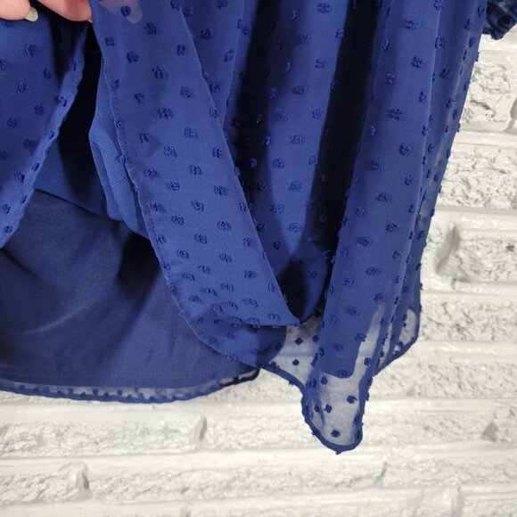 Boutique Womens Top 1X Plus Spaghetti Cold Shoulder Blue Swiss Dot BLU193E - Picture 5 of 9